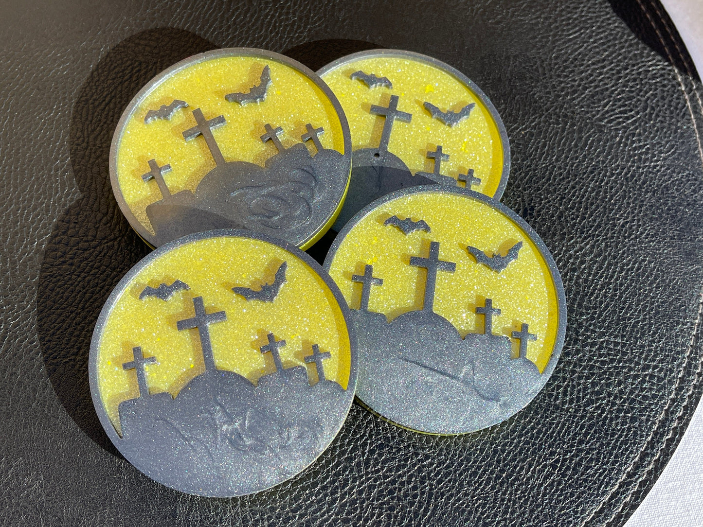 Graveyard with Bats Coasters Set of 4