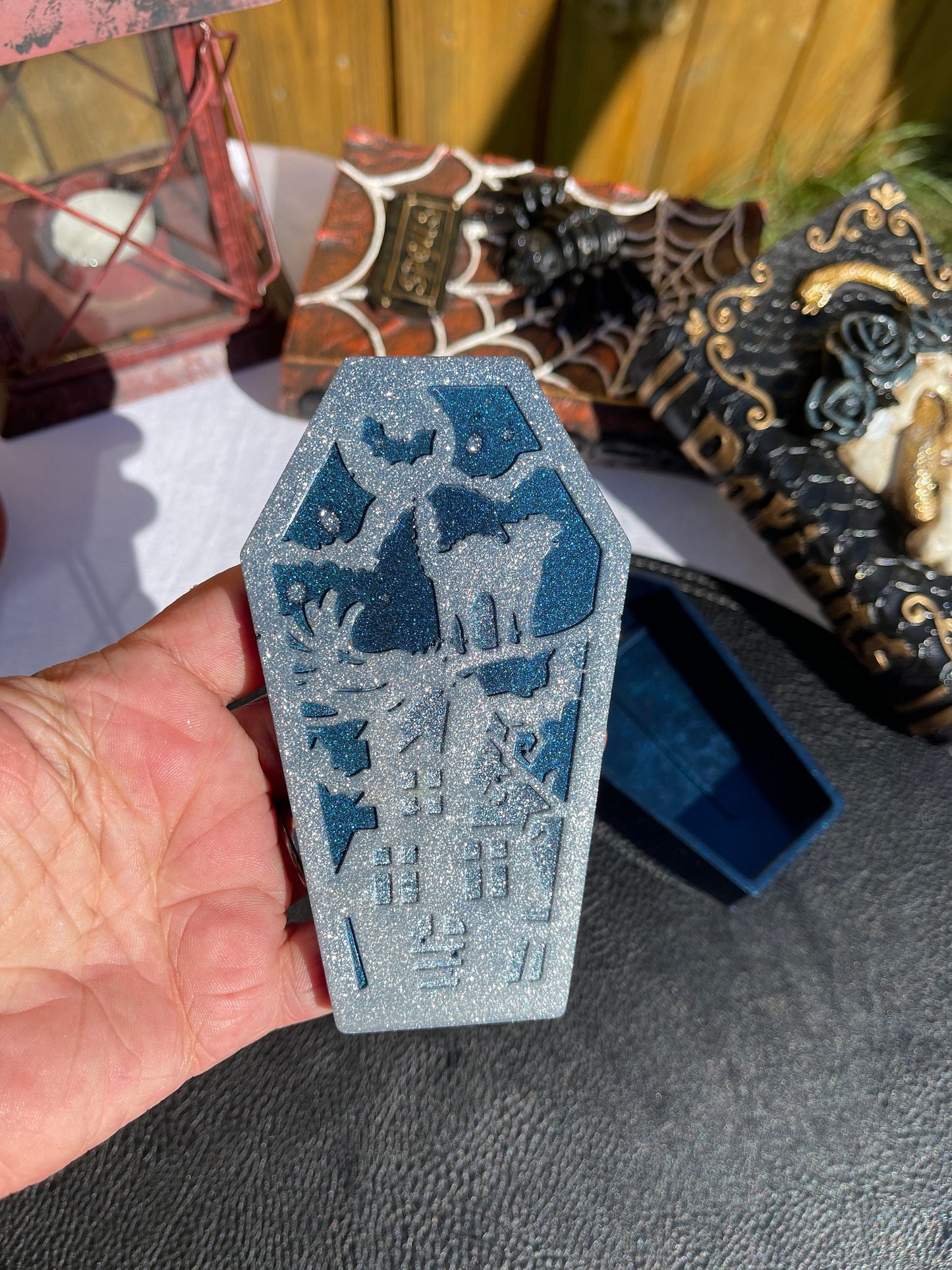 Haunted House Coffin Resin Trinket Box