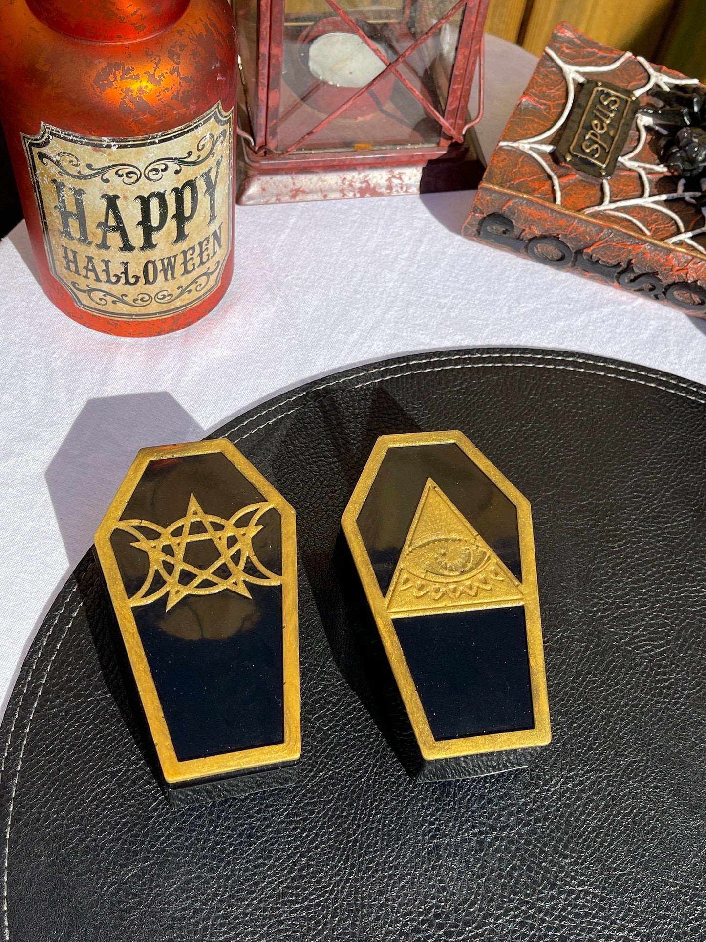 Pentagram and All Seeing Eye Coffin Resin Trinket Boxes
