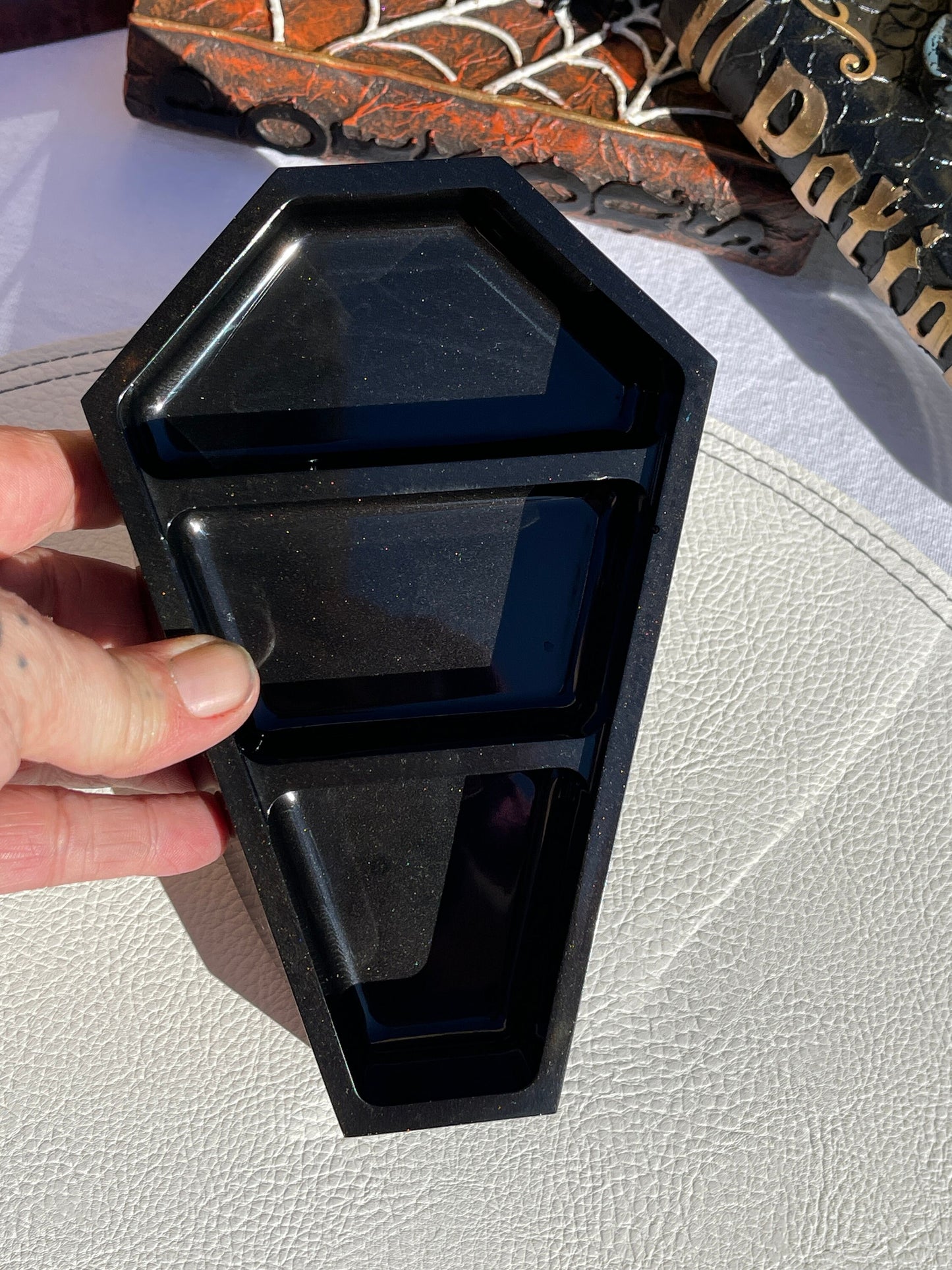Large Resin Pumpkin Reaper Coffin Trinket Box