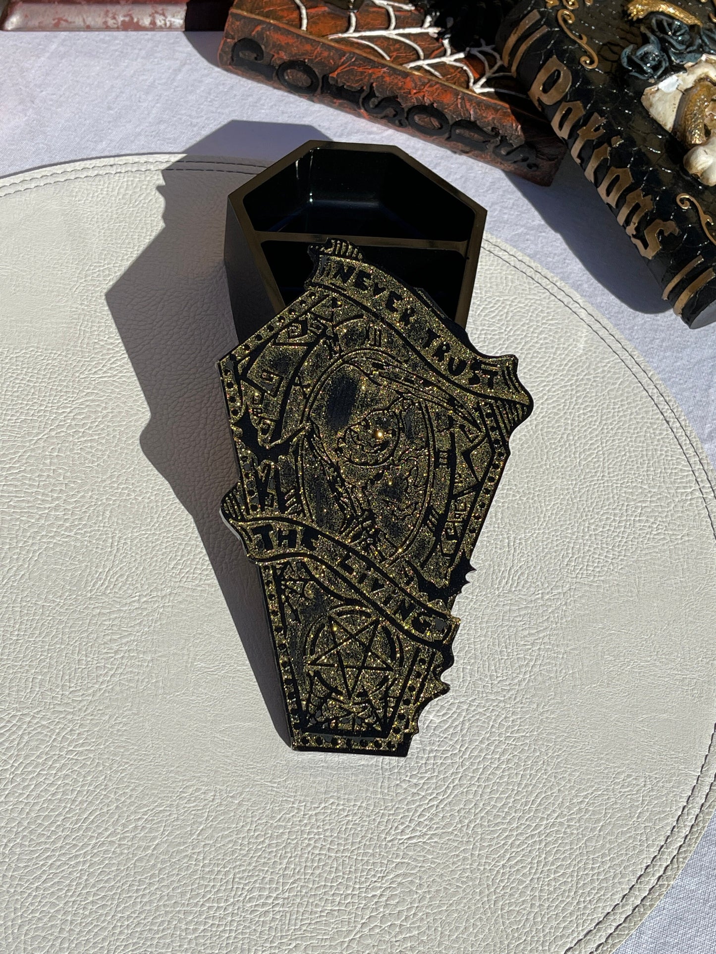 Large Resin Pumpkin Reaper Coffin Trinket Box
