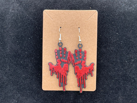 Bloody Horror Dripping Handprint Resin Dangle | Dangly | Earrings