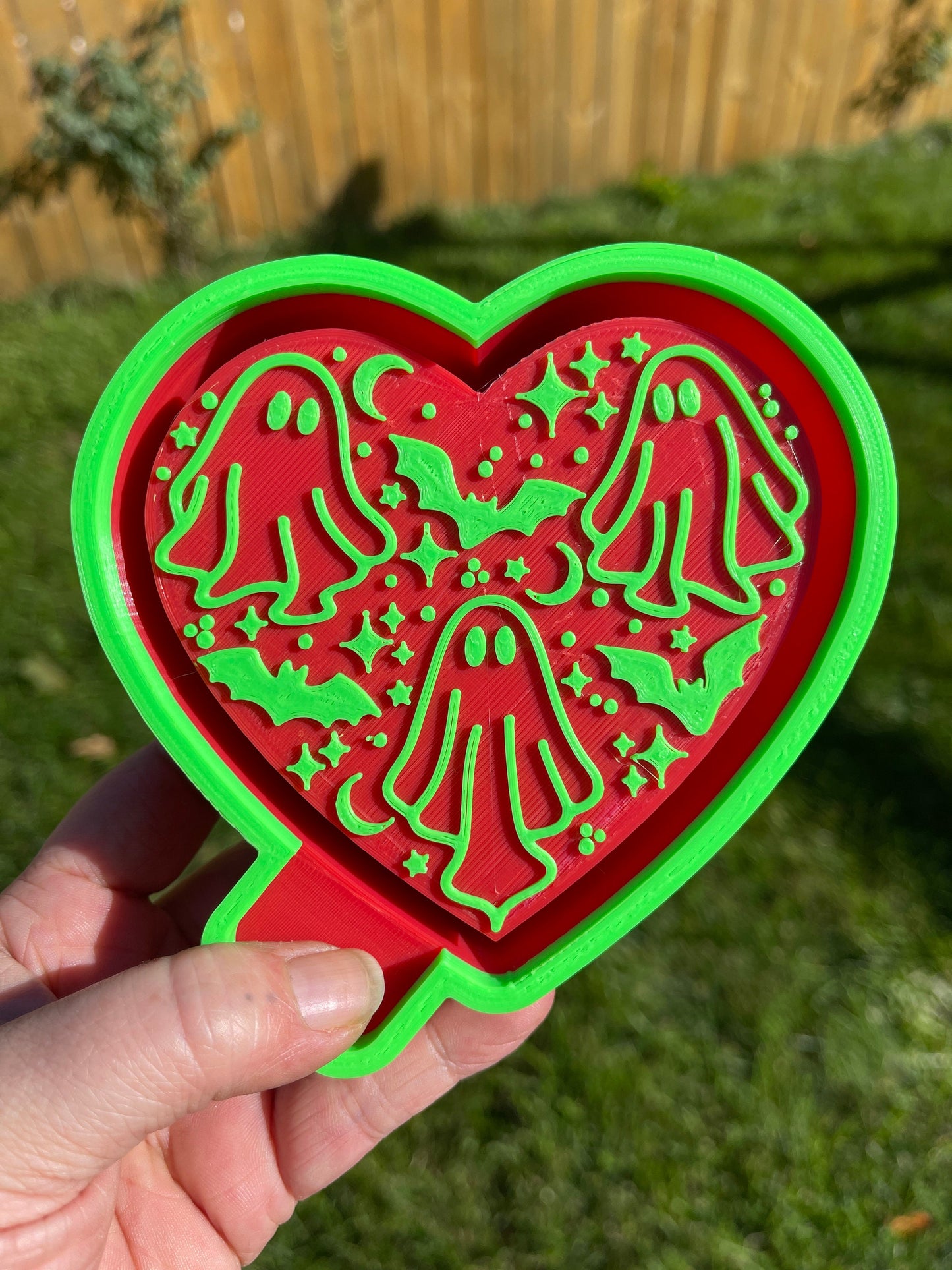 Ghosts and Bats At Night In A Heart 3D Printed Silicone Freshie | Freshy | Air Freshener Mold