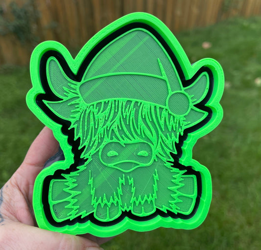 Santa Hat Wearing Christmas Highland Cow 3D Printed Silicone Freshie | Freshy | Air Freshener Mold