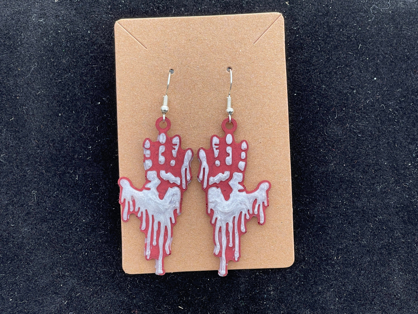 Bloody Horror Dripping Handprint Resin Dangle | Dangly | Earrings